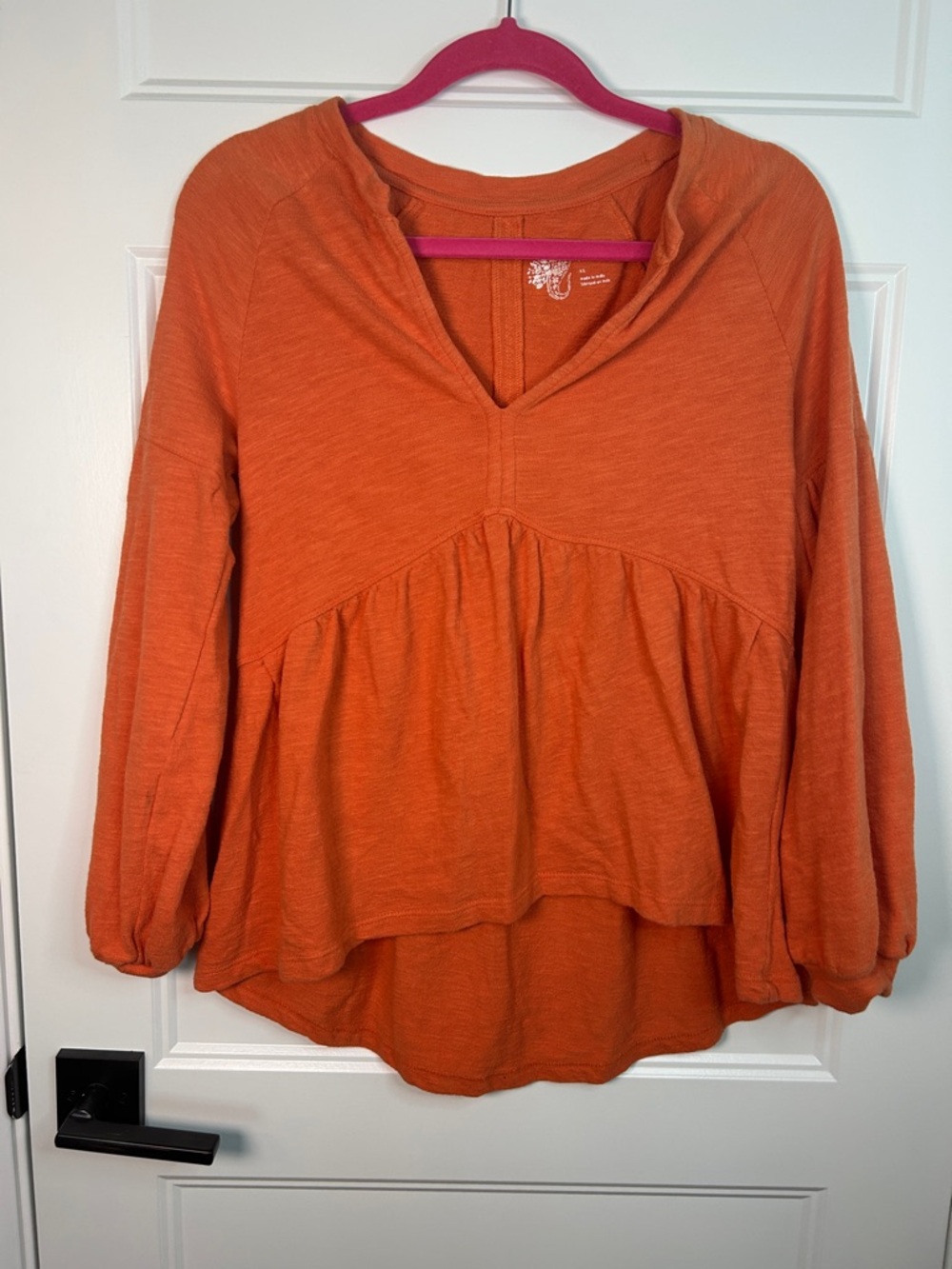Pilcro Orange V-Neck Smocked Peasant Tunic